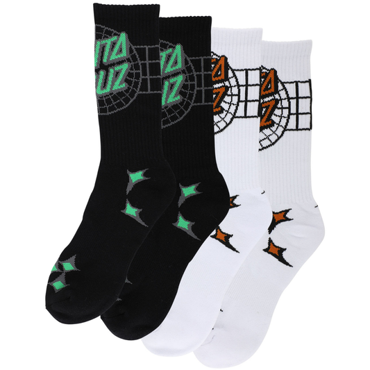 Santa Cruz Skateboards Vector Contest 2 Pack Crew Socks Black / White Multi - 2 Pairs