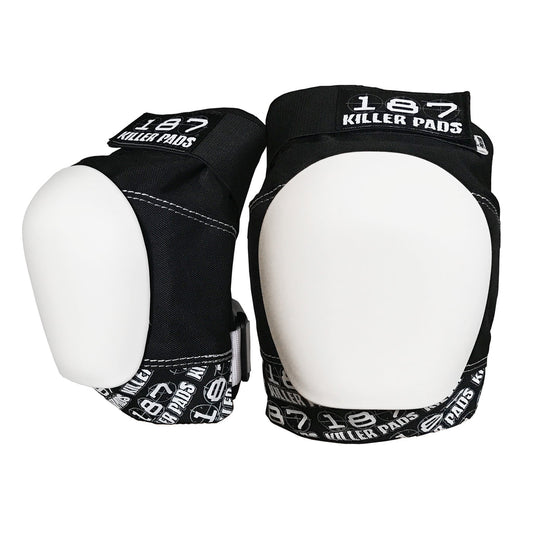 187 Killer Pads Pro Knee Pads Black / White With White Caps - Skateboarding Safety Equipment
