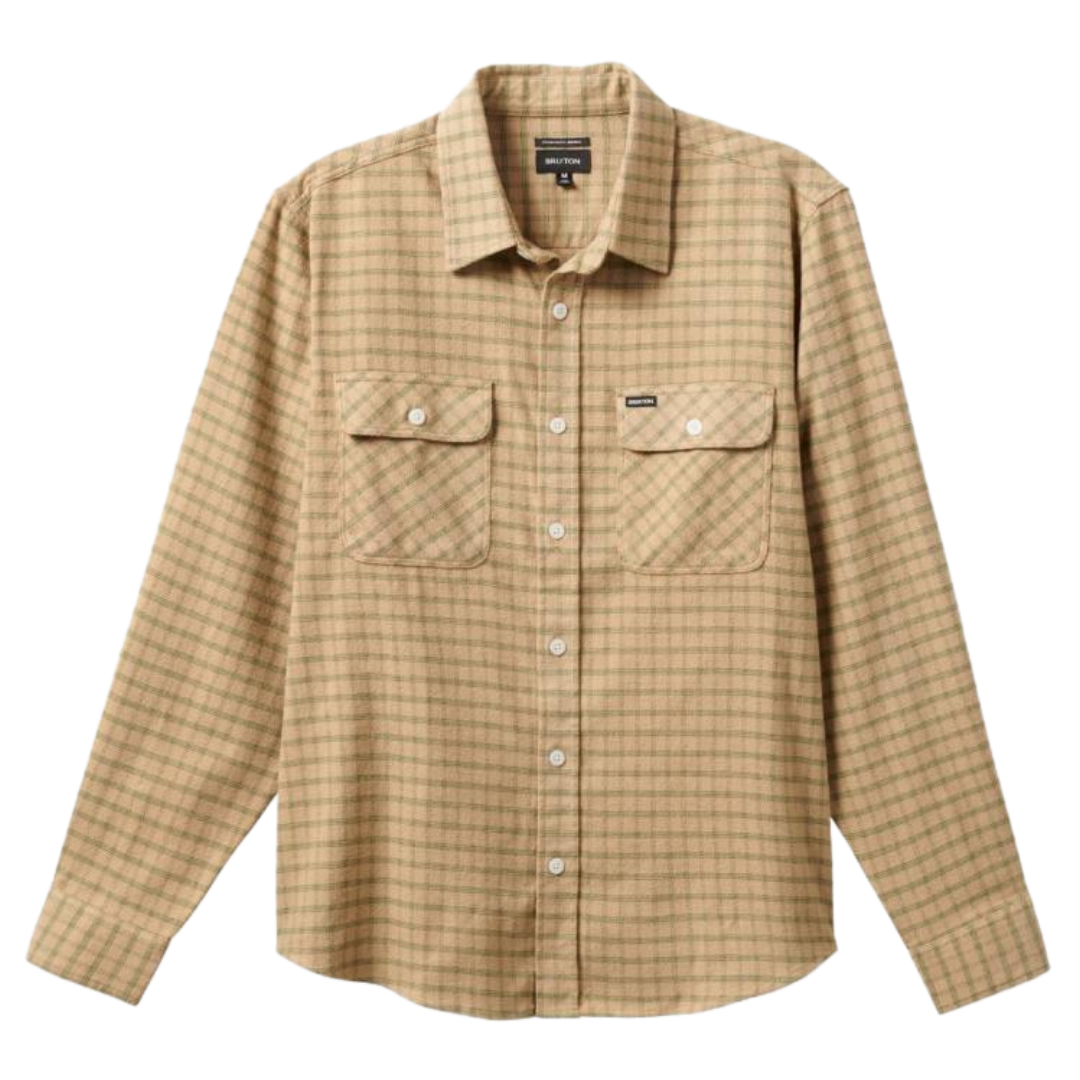 Brixton Bowery Stretch Long Sleeve Utility Flannel - Beige / Military Olive