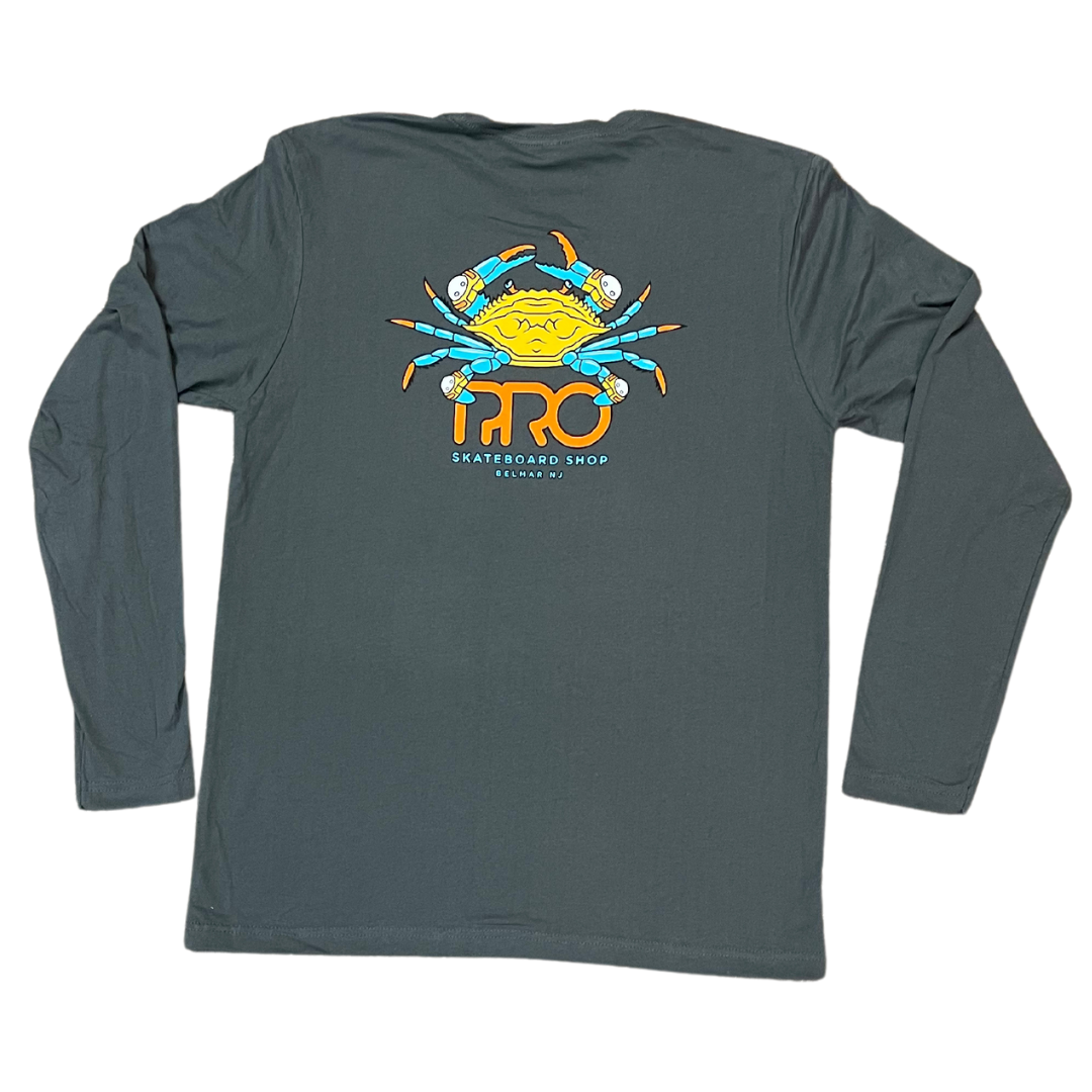 Pro Skateboard Shop Crab Logo Long Sleeve T-Shirt - Heavy Metal Grey