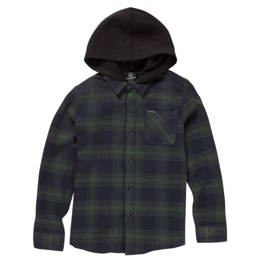 Volcom YOUTH Tone Stone Hooded Long Sleeve Shirt - Cedar Green